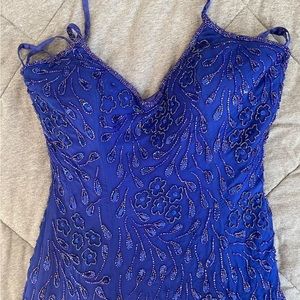 breathtaking one of a kind blue beaded vintage prom dress with open back